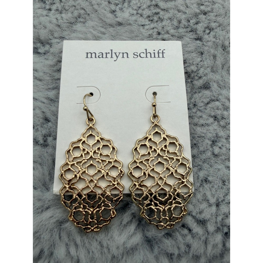 marlyn schiff Drop Earrings OS Gold Filigree Openwork Teardrop Dangle